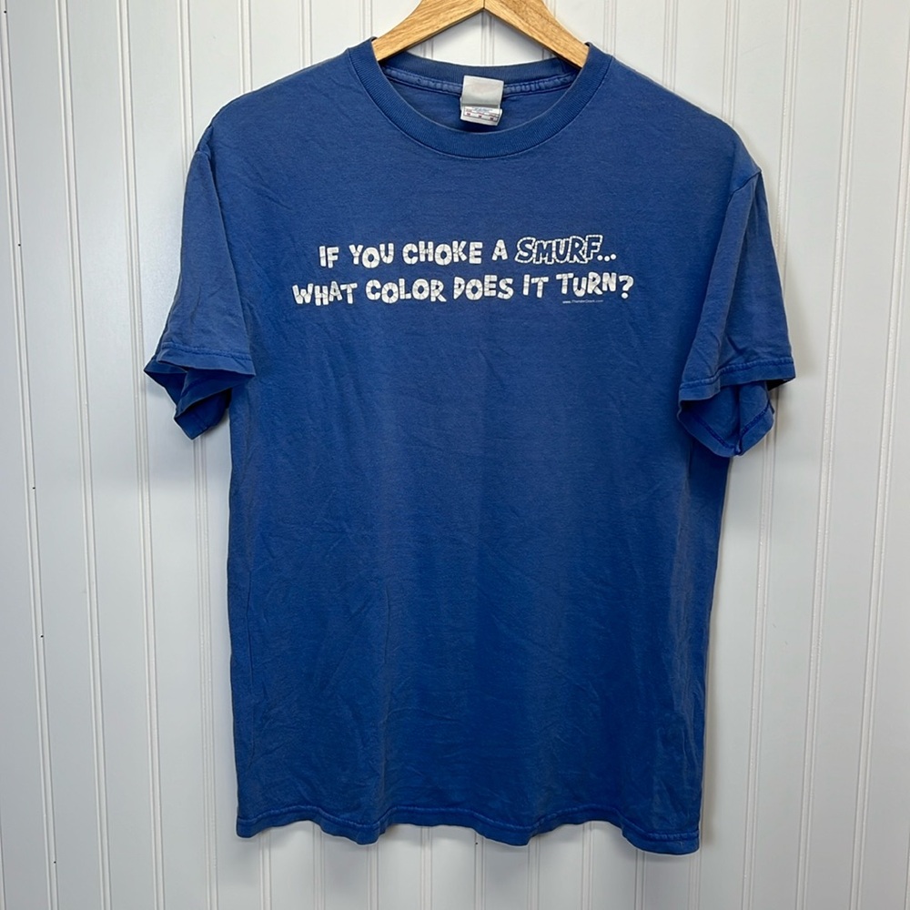 Vintage Thunder‎ Creek Choking Smurf T Shirt Sz M
